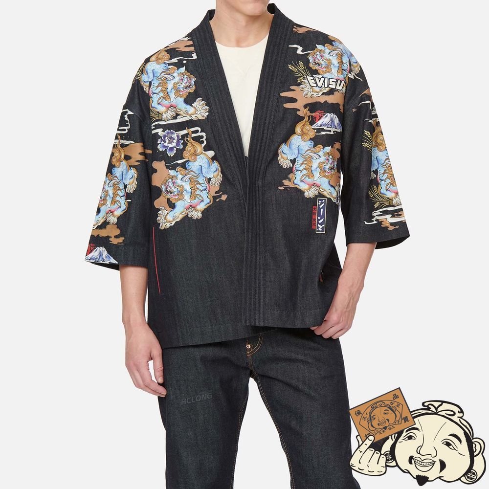 Men Evisu KOMAINU PAINTING PRINT DENIM KIMONO Indigo | 985TEARMB