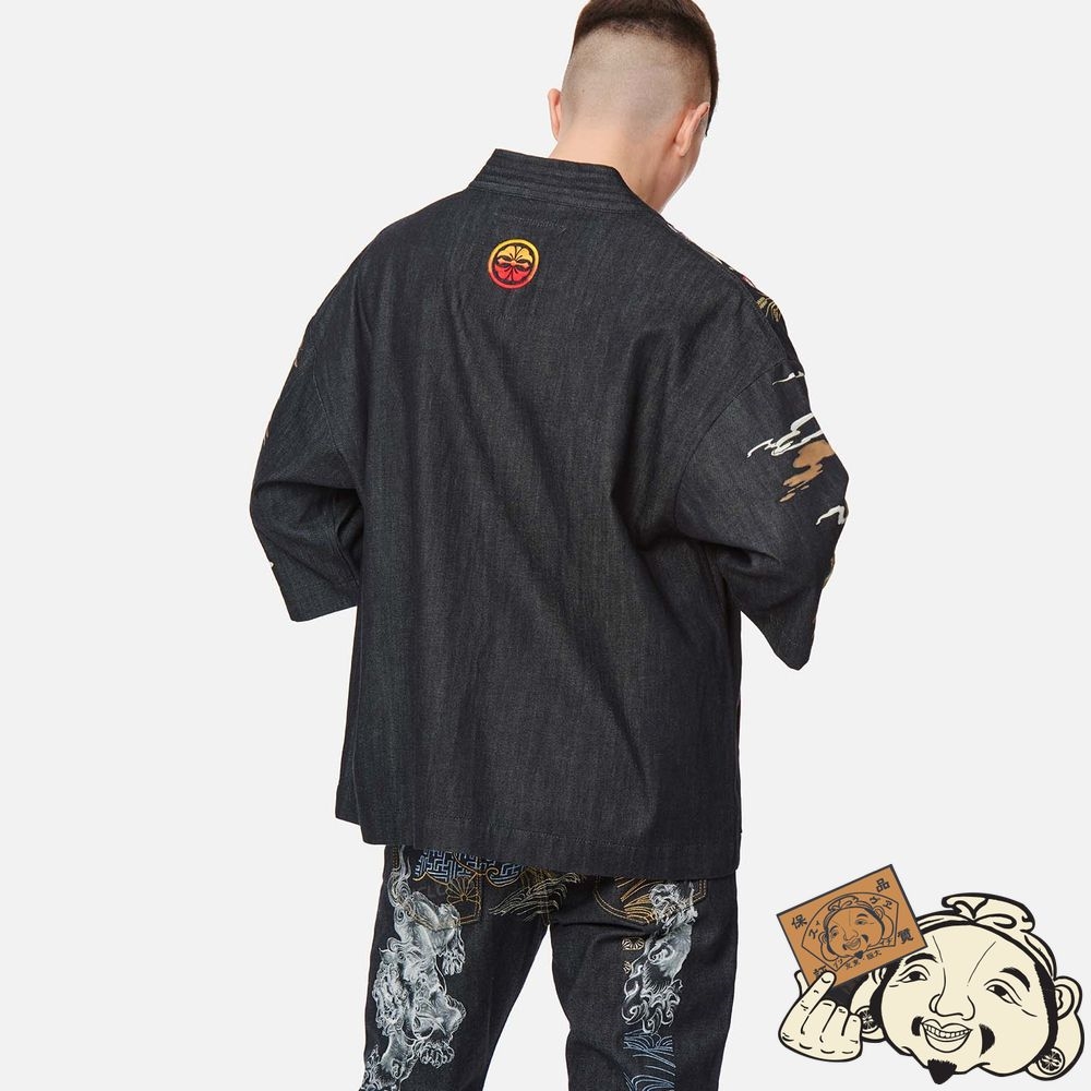Men Evisu KOMAINU PAINTING PRINT DENIM KIMONO Indigo | 985TEARMB