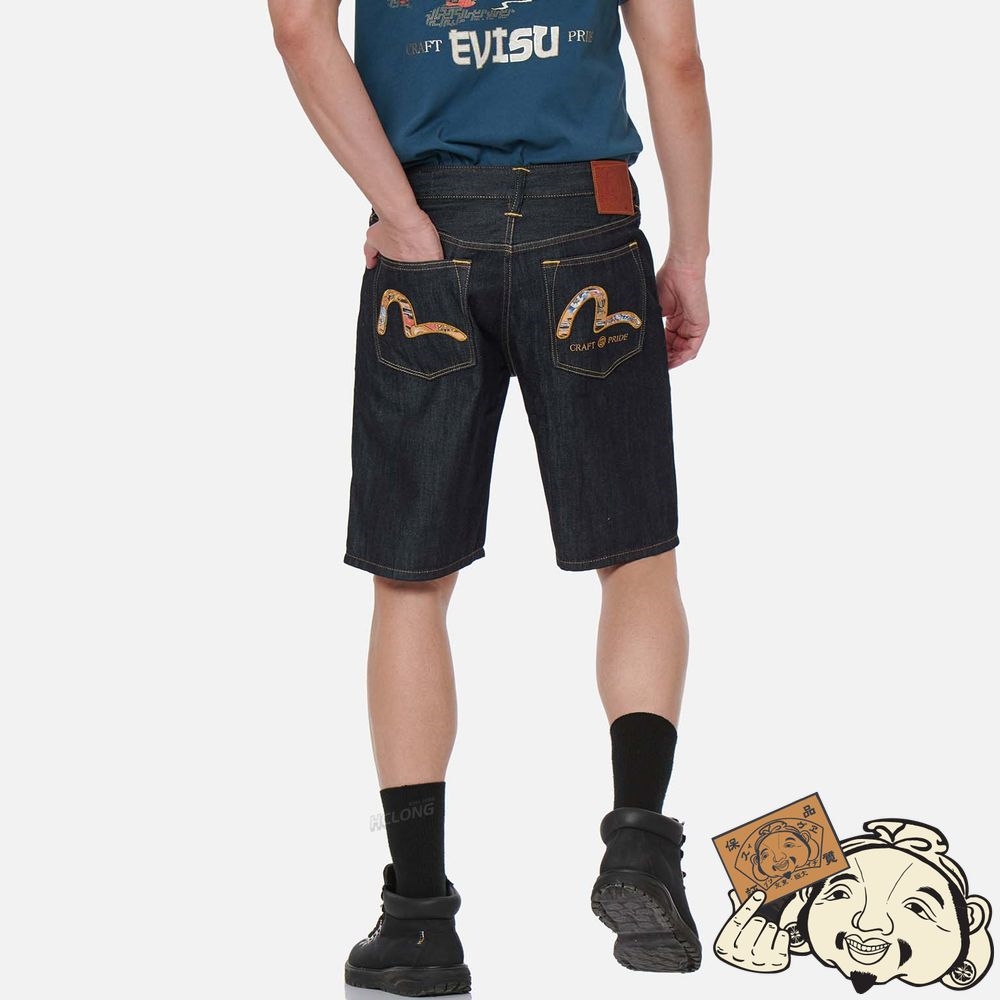 Men Evisu KOMAINU-PATTERN SEAGULL DENIM SHORTS Indigo | 254AKJHFX