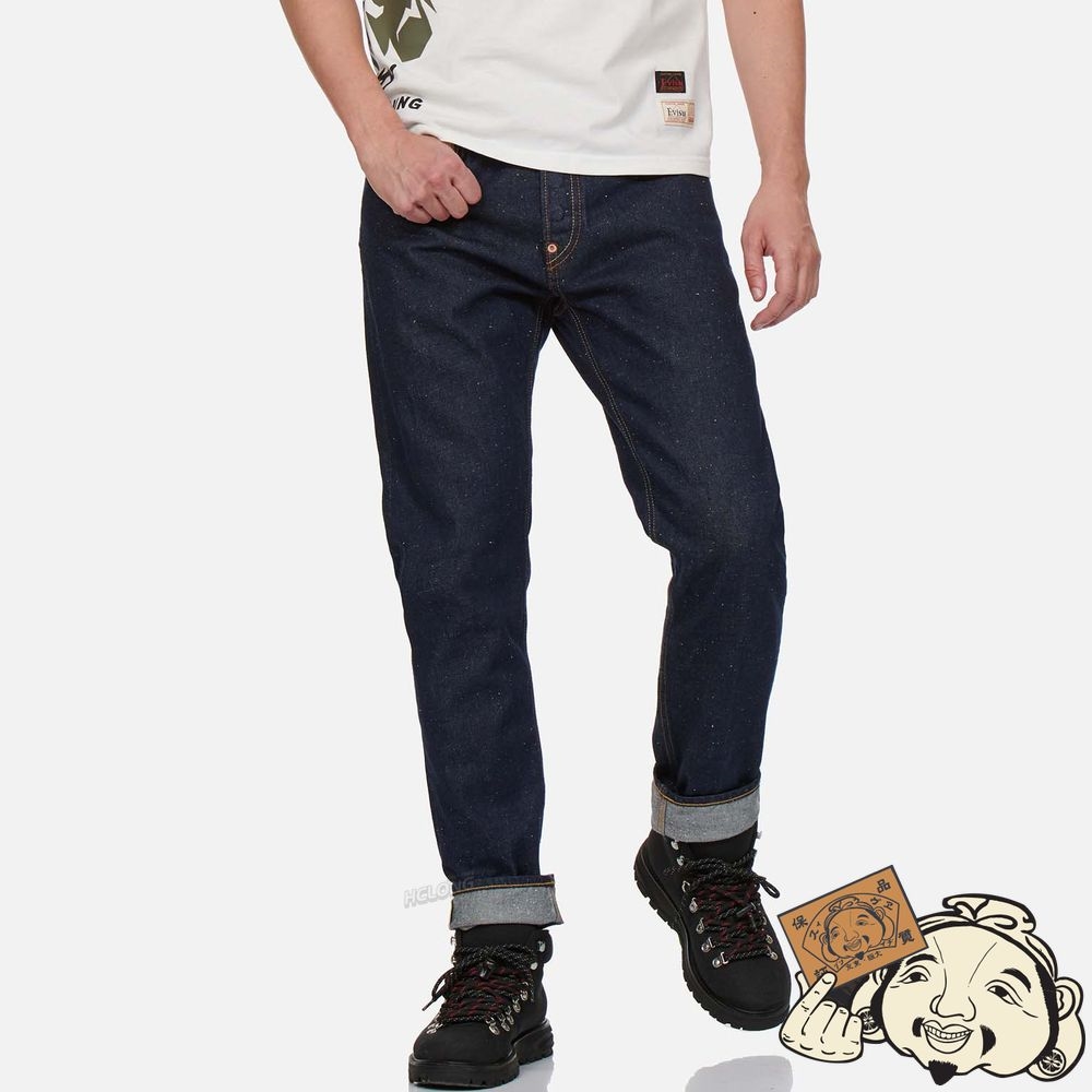 Men Evisu LASER-PRINT BRUSHSTROKE DAICOCK CARROT FIT JEANS #2017 Indigo | 582FRDCAE