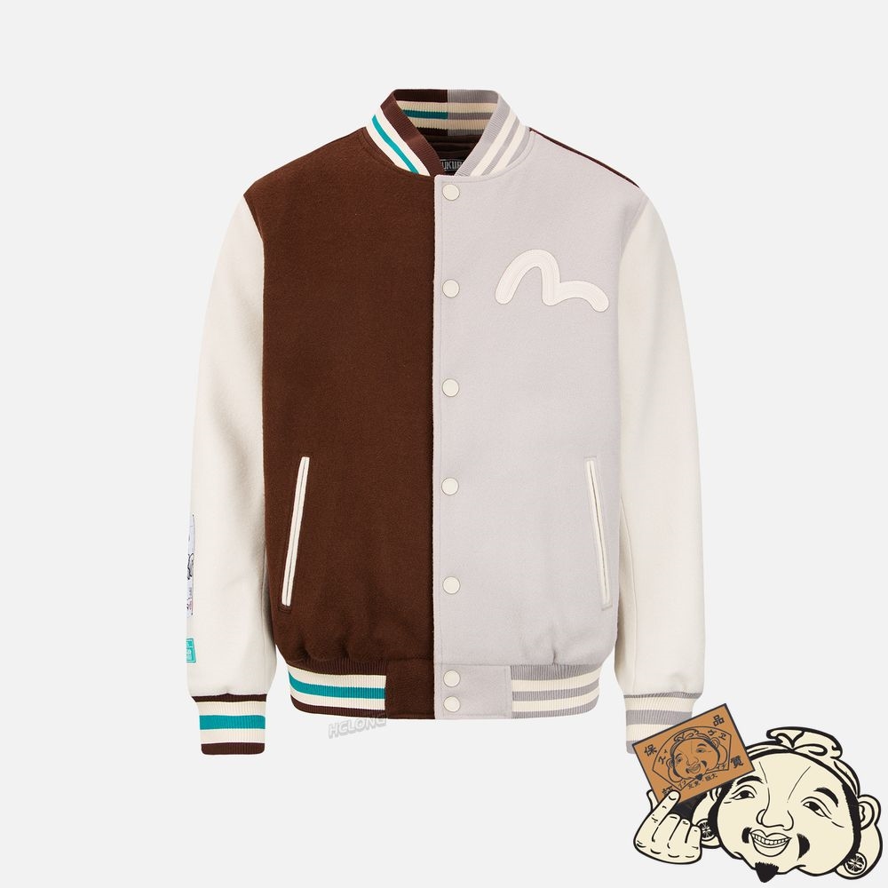 Men Evisu LEATHER KAMON PATCH COLORBLOCK BOMBER JACKET MULTIPLE | 764LYQIFN