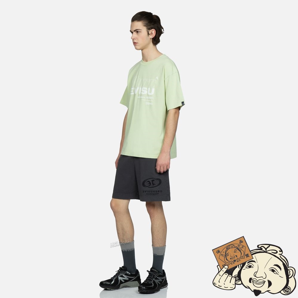 Men Evisu LOGO AND KAMON PRINT BOXY T-SHIRT Vert Clair | 489LHIUBQ