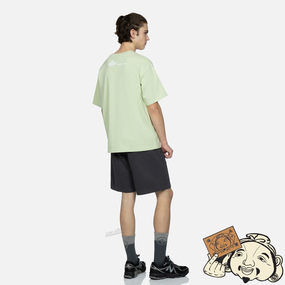 Men Evisu LOGO AND KAMON PRINT BOXY T-SHIRT Vert Clair | 489LHIUBQ