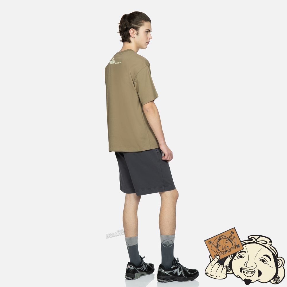Men Evisu LOGO AND KAMON PRINT BOXY T-SHIRT Marron | 970FPZQIN