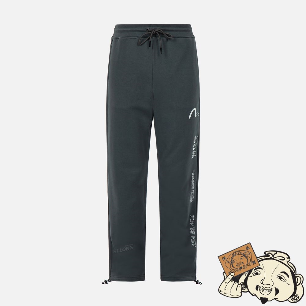 Men Evisu LOGO AND KAMON PRINT SWEATPANTS CHARCOAL | 682QCXGEJ