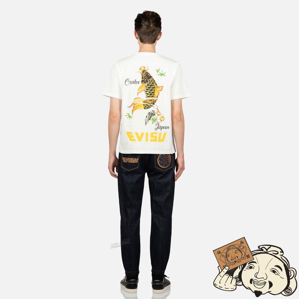 Men Evisu LOGO AND KANJI APPLIQUÉ DENIM JOGGER PANTS Indigo | 928AOBWZM