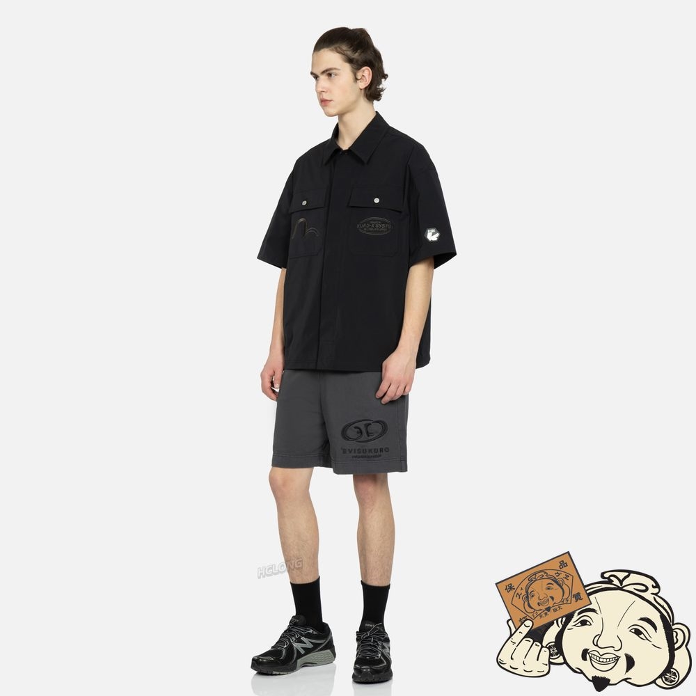 Men Evisu LOGO AND SEAGULL EMBROIDERY UTILITY SHIRT Noir | 274TRAYOM