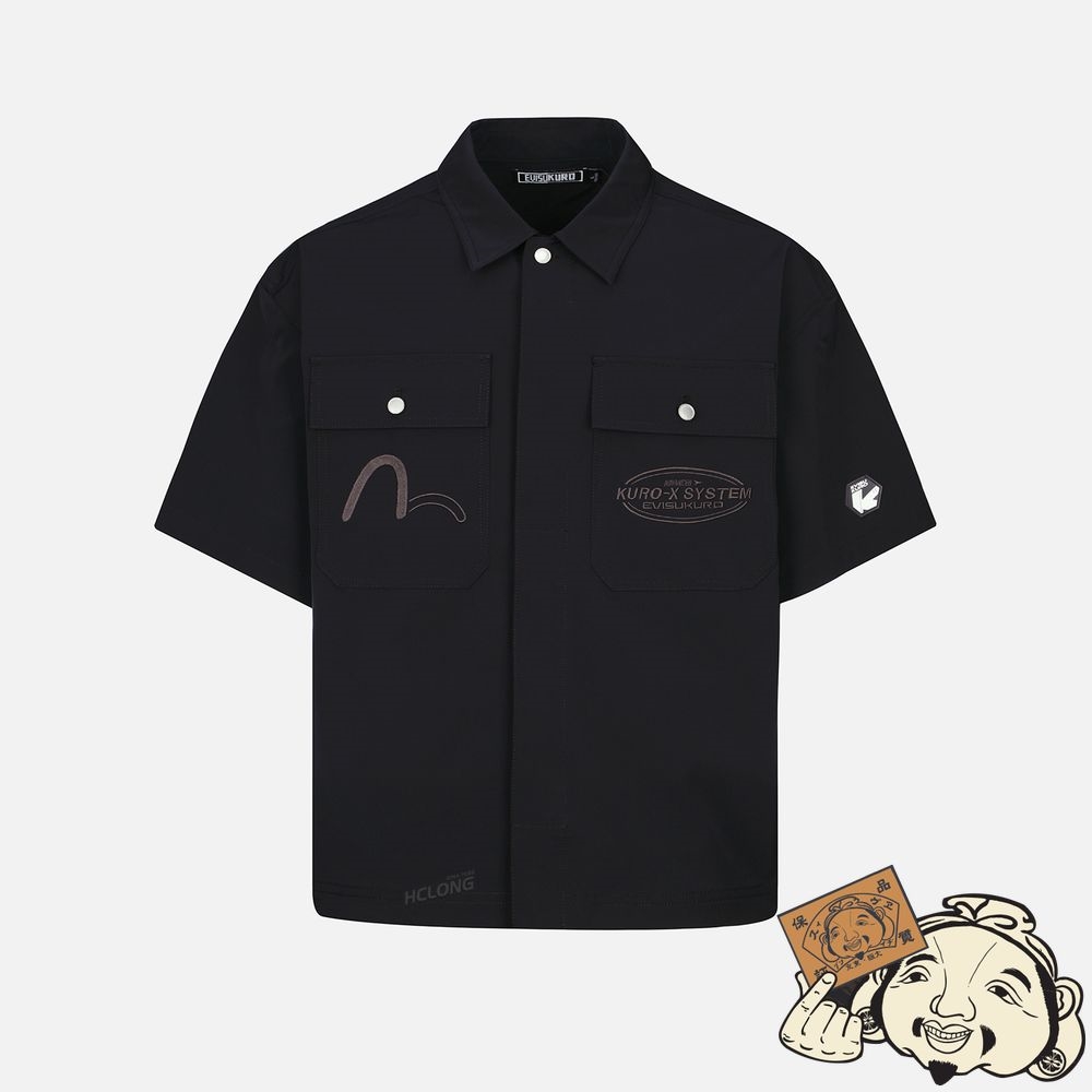 Men Evisu LOGO AND SEAGULL EMBROIDERY UTILITY SHIRT Noir | 274TRAYOM
