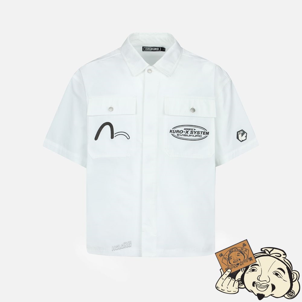 Men Evisu LOGO AND SEAGULL EMBROIDERY UTILITY SHIRT Blanche | 645NOMBZW
