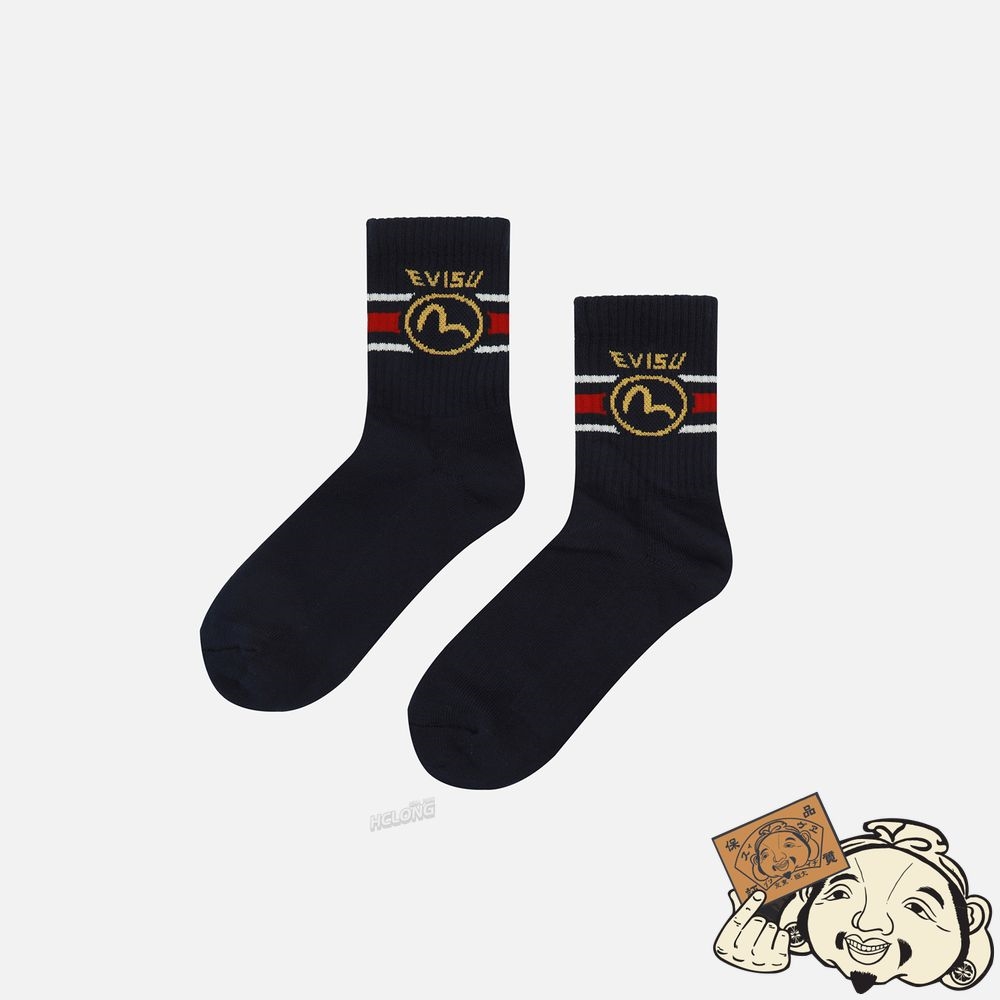 Men Evisu LOGO AND SEAGULL JACQUARD SHORT SOCKS Bleu | 501SCXBNG