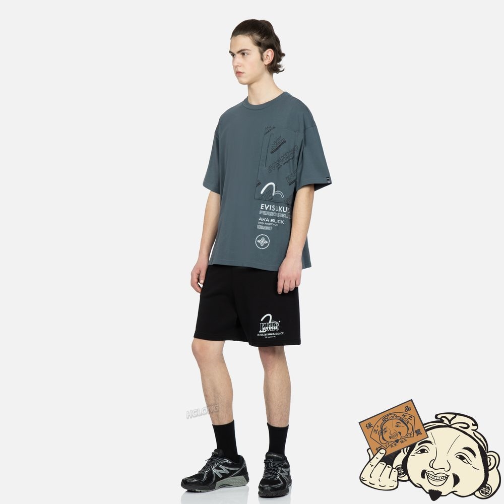 Men Evisu LOGO AND SEAGULL PRINT SWEAT SHORTS Noir | 587RPWNDV
