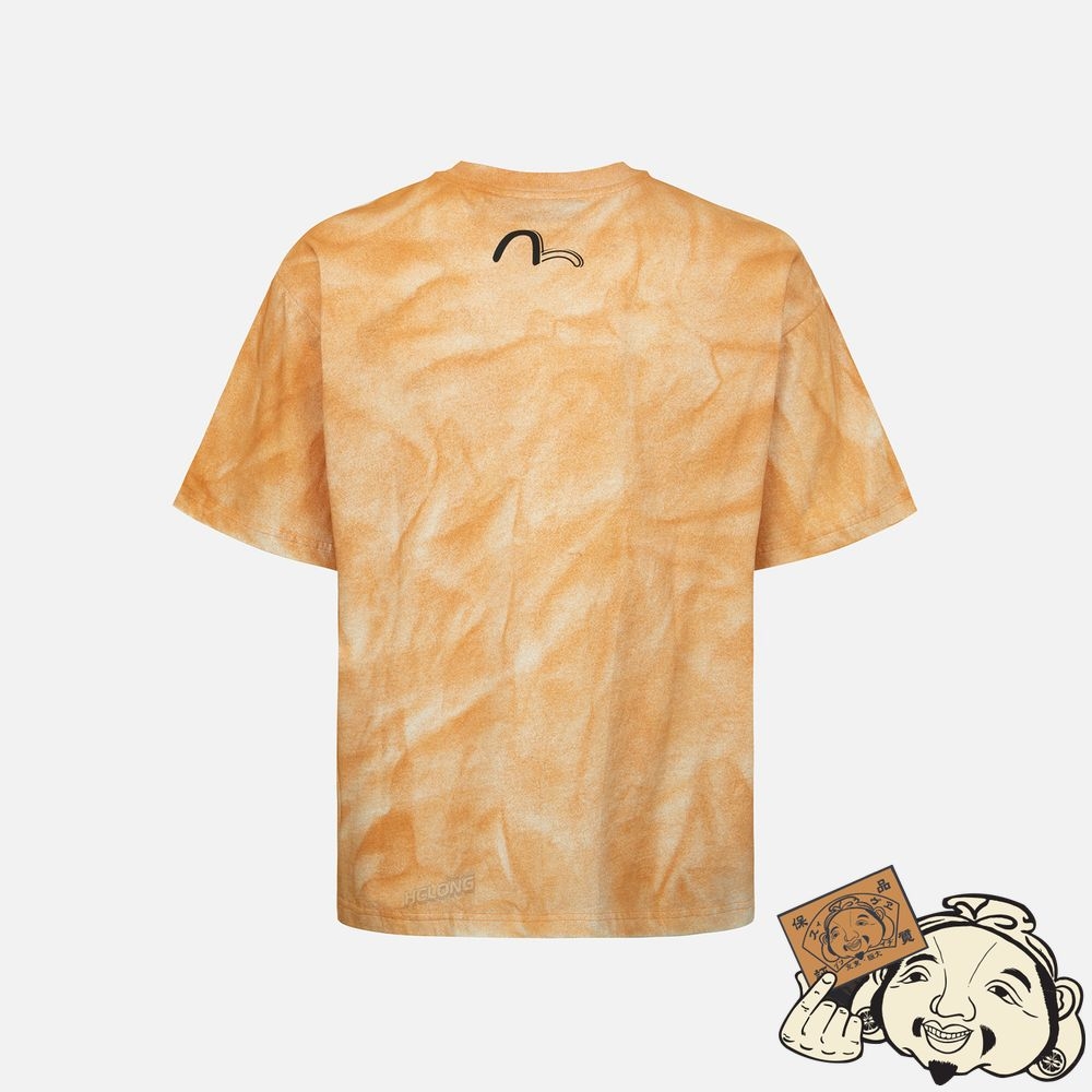 Men Evisu LOGO AND SEAGULL PRINT TWO-TONE T-SHIRT Orange | 472ESLWXN