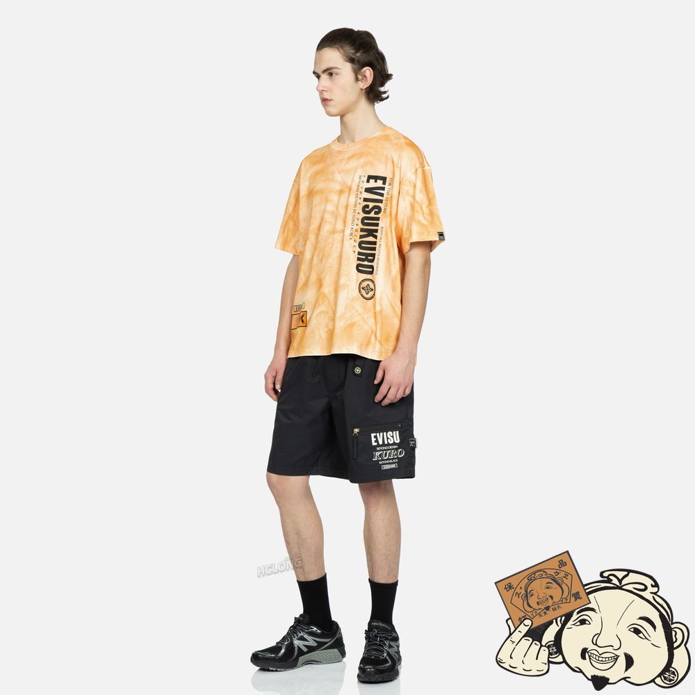 Men Evisu LOGO AND SEAGULL PRINT TWO-TONE T-SHIRT Orange | 472ESLWXN