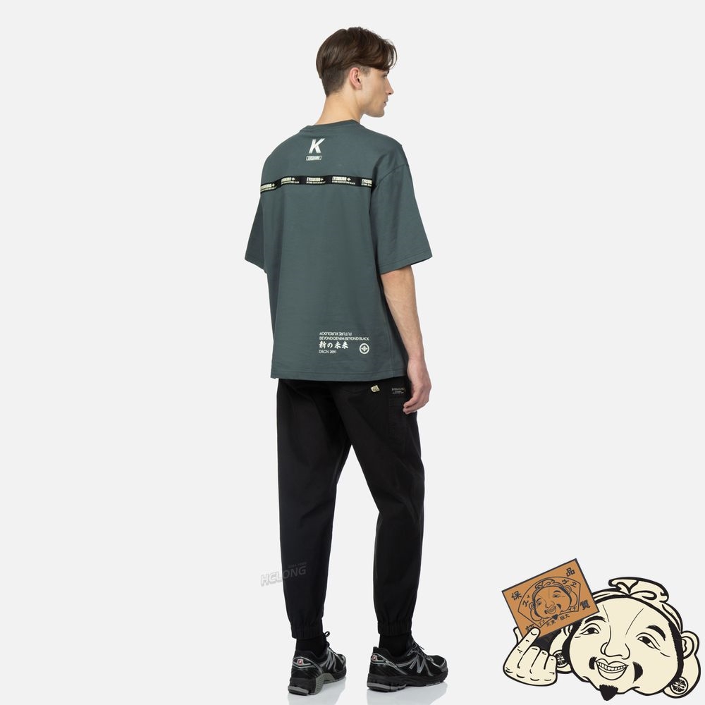 Men Evisu LOGO AND SLOGAN PRINTED TAPE T-SHIRT CHARCOAL | 439CRAOEU