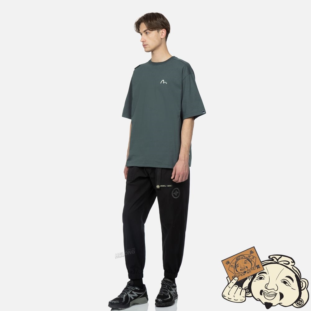 Men Evisu LOGO AND SLOGAN PRINTED TAPE T-SHIRT CHARCOAL | 439CRAOEU