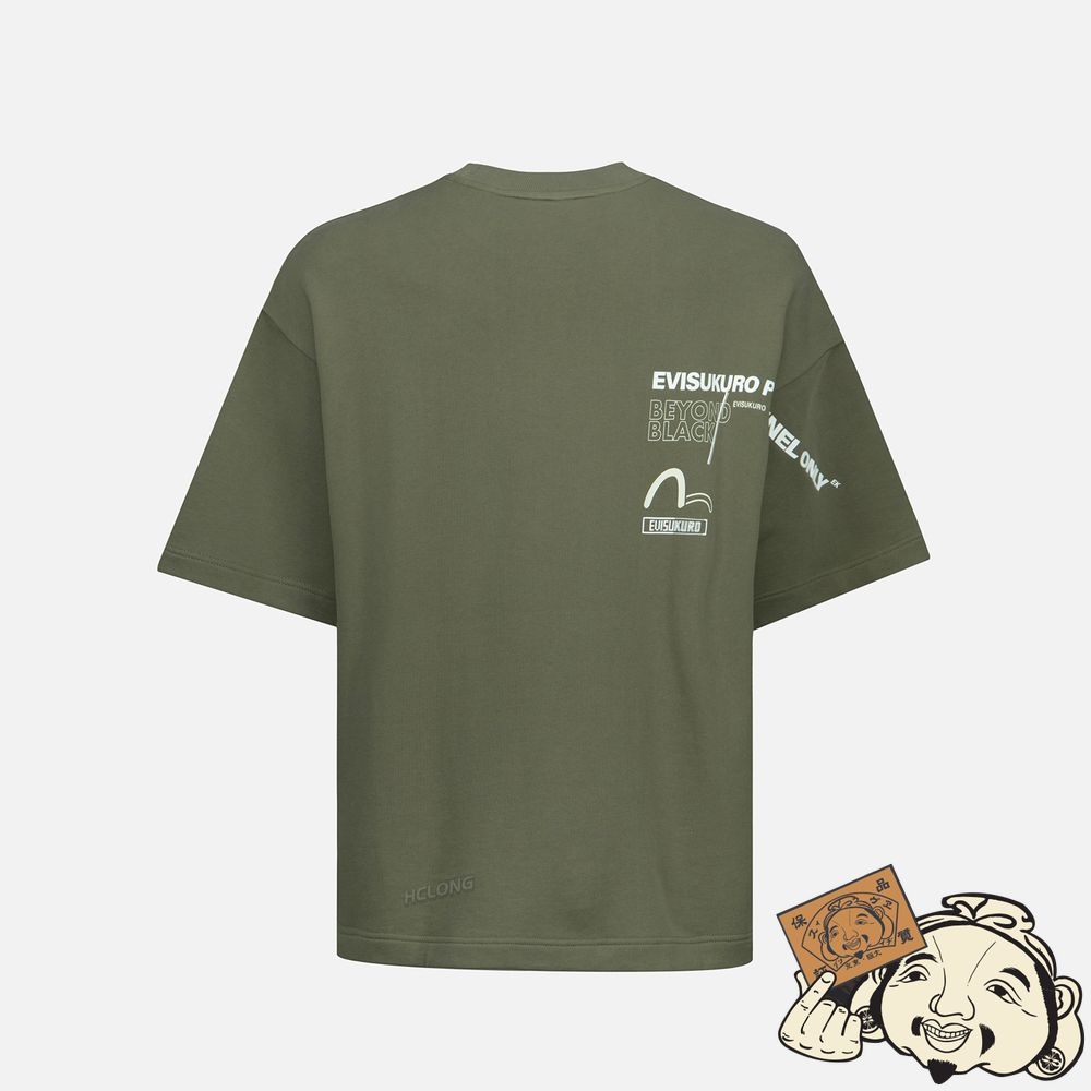 Men Evisu LOGO AND SLOGAN PRINT SHORT-SLEEVE SWEATSHIRT Vert | 928QZVRSO
