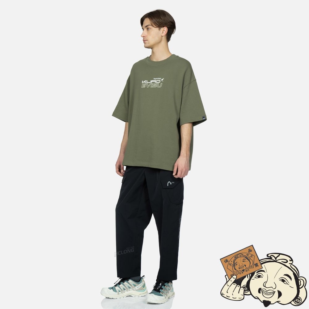 Men Evisu LOGO AND SLOGAN PRINT SHORT-SLEEVE SWEATSHIRT Vert | 928QZVRSO