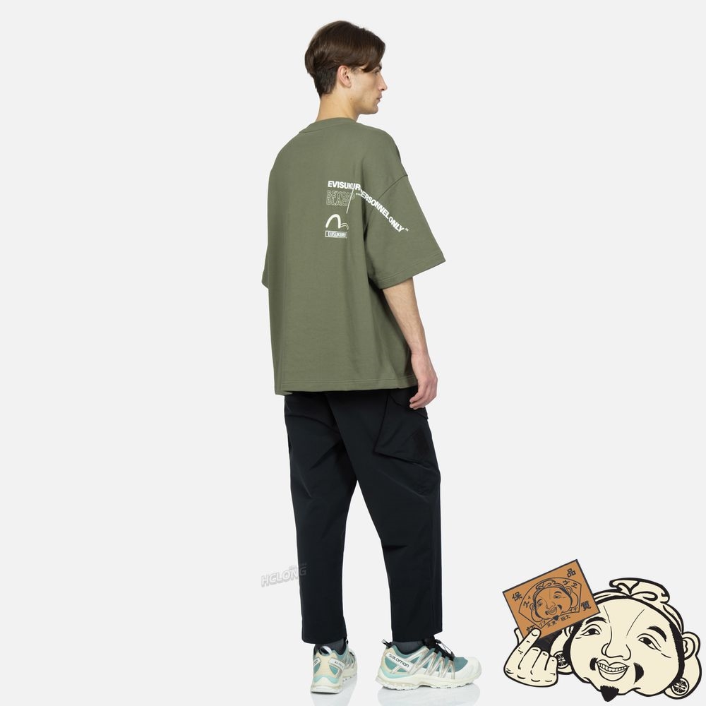 Men Evisu LOGO AND SLOGAN PRINT SHORT-SLEEVE SWEATSHIRT Vert | 928QZVRSO