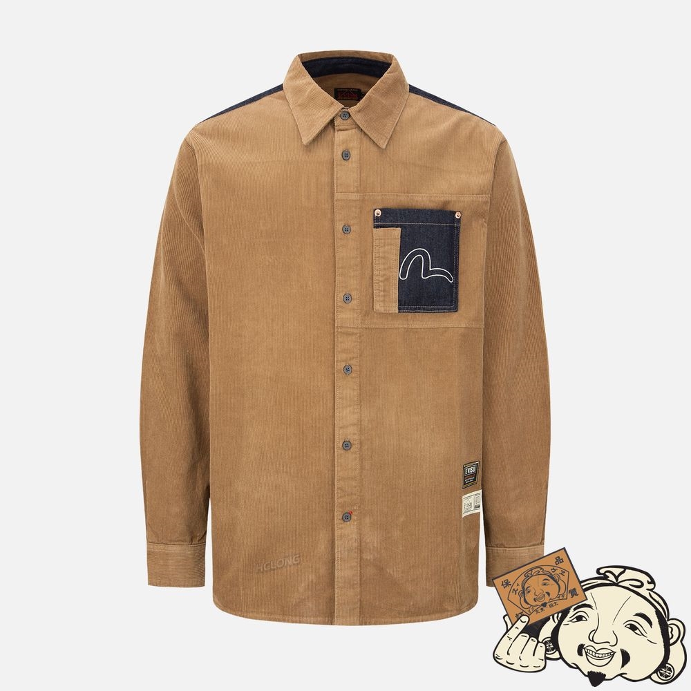 Men Evisu LOGO EMBROIDERY CORDUROY SHIRT Marron | 068LRBSFJ