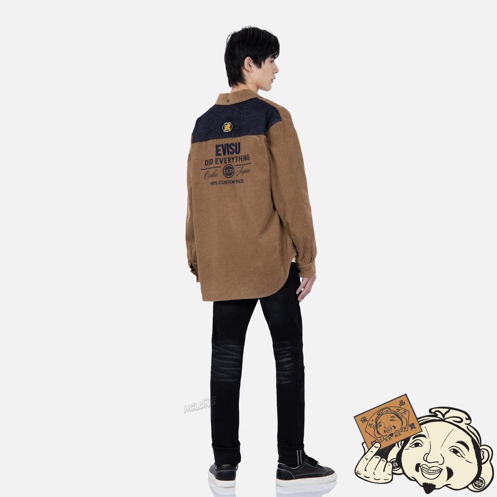 Men Evisu LOGO EMBROIDERY CORDUROY SHIRT Marron | 068LRBSFJ