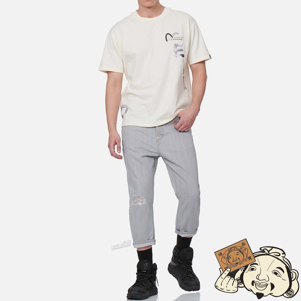 Men Evisu LOGO EMBROIDERY DROP-CROTCH CROPPED-FIT DENIM JEANS #2027 Grise | 046YRVPGX