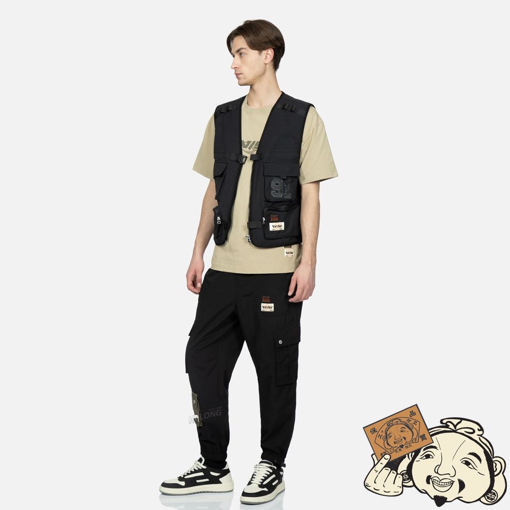 Men Evisu LOGO EMBROIDERY MULTI-POCKET VEST Noir | 120QERIDZ