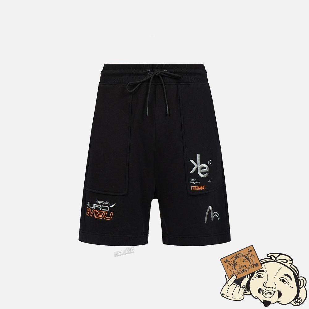 Men Evisu LOGO EMBROIDERY SWEAT SHORTS Noir | 598GMWCQO
