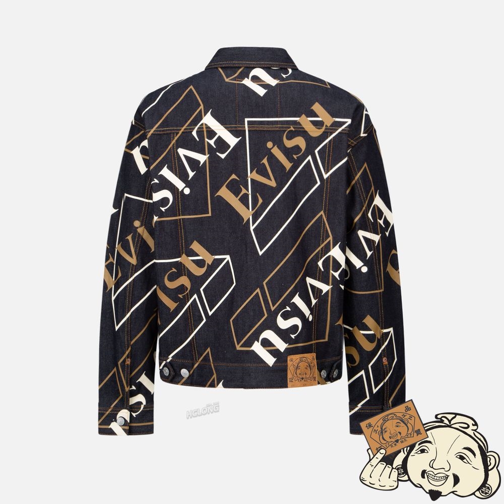 Men Evisu LOGO MONOGRAM DENIM JACKET Blanche | 680PTKBEI