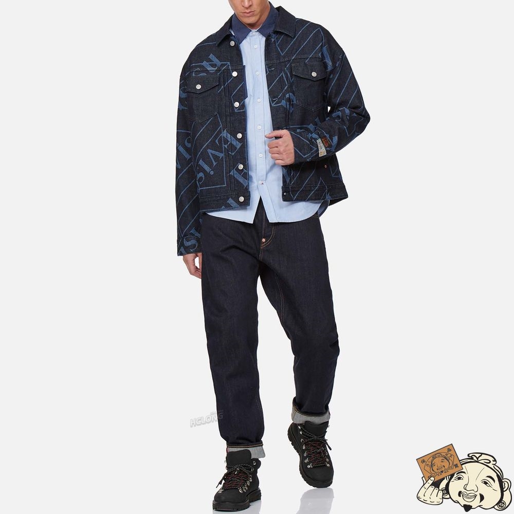 Men Evisu LOGO MONOGRAM DISCHARGED PRINT DENIM JACKET Indigo | 879TDZEWG