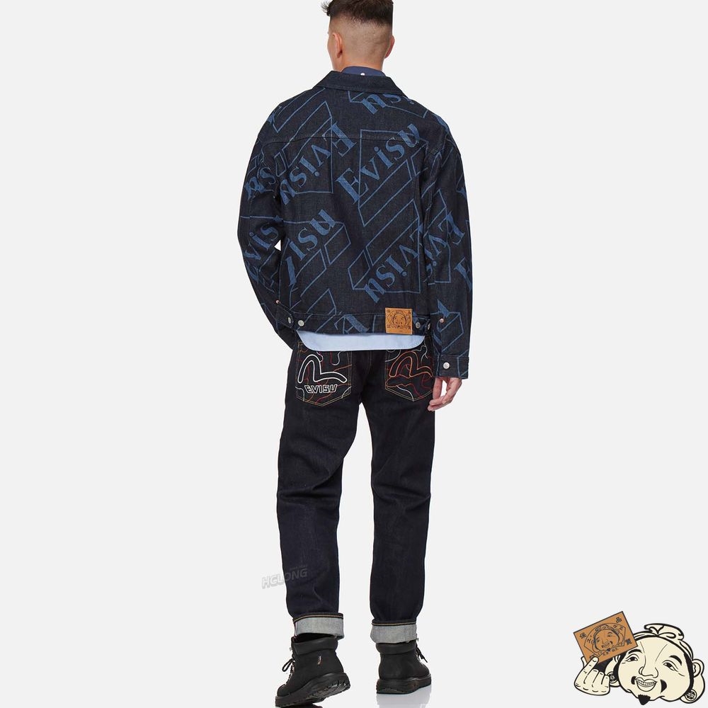 Men Evisu LOGO MONOGRAM DISCHARGED PRINT DENIM JACKET Indigo | 879TDZEWG