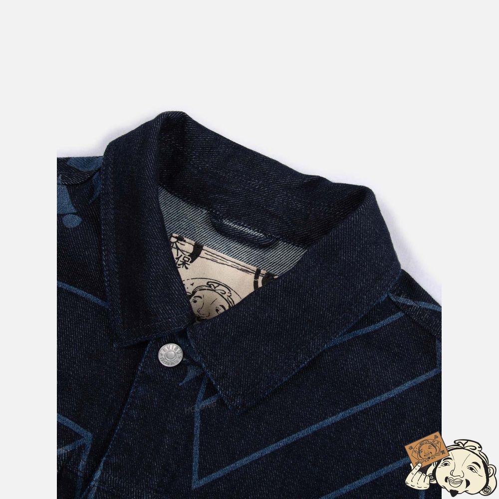 Men Evisu LOGO MONOGRAM DISCHARGED PRINT DENIM JACKET Indigo | 879TDZEWG