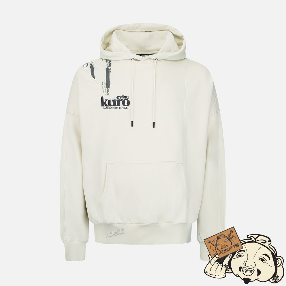 Men Evisu LOGO PRINTED PANNEL HOODIE Beige | 680ACMGWO