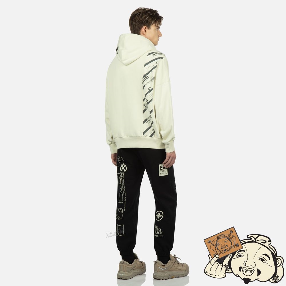 Men Evisu LOGO PRINTED PANNEL HOODIE Beige | 680ACMGWO