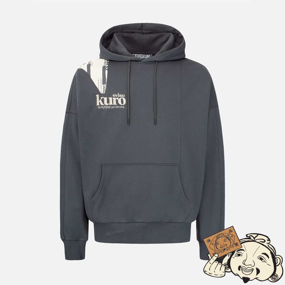 Men Evisu LOGO PRINTED PANNEL HOODIE CHARCOAL | 341QTXHAR