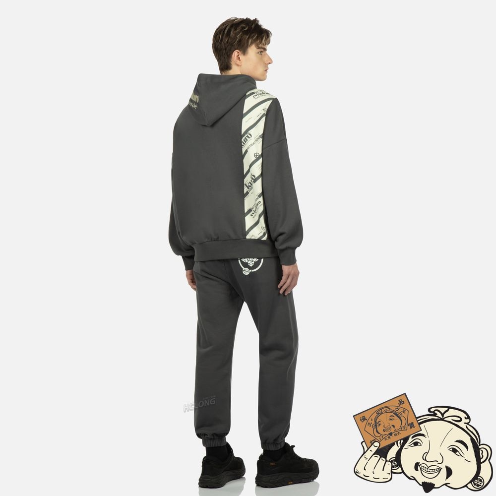 Men Evisu LOGO PRINTED PANNEL HOODIE CHARCOAL | 341QTXHAR