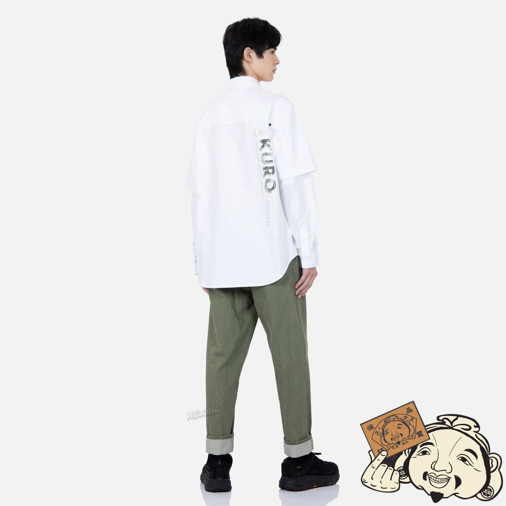 Men Evisu LOGO PRINT 2-IN-1 OXFORD SHIRT Blanche | 257JUTVNI