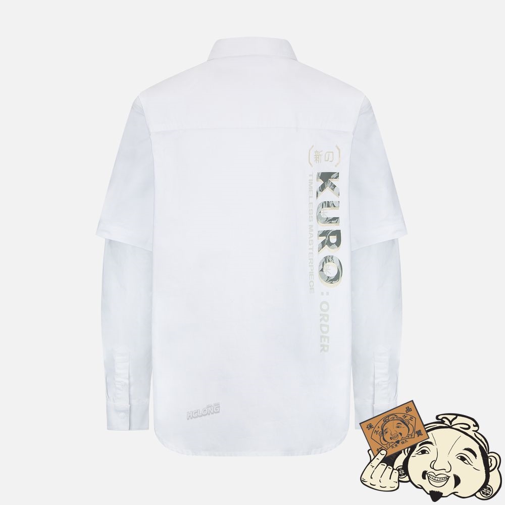 Men Evisu LOGO PRINT 2-IN-1 OXFORD SHIRT Blanche | 257JUTVNI
