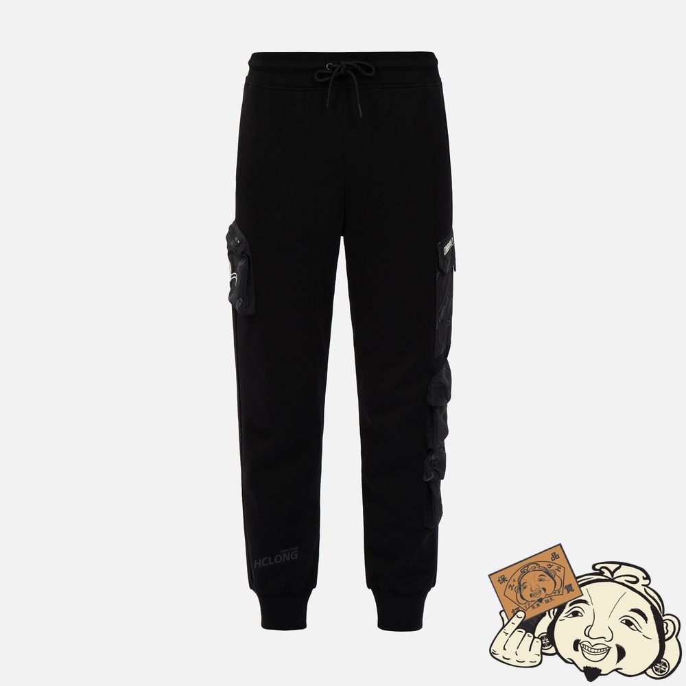 Men Evisu LOGO PRINT 3D POCKET SWEATPANT Noir | 928ZLIUNS