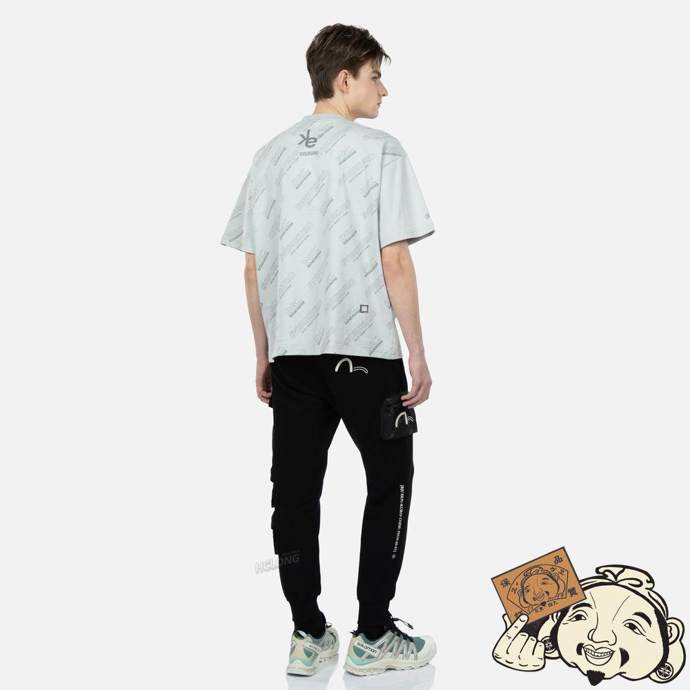 Men Evisu LOGO PRINT 3D POCKET SWEATPANT Noir | 928ZLIUNS