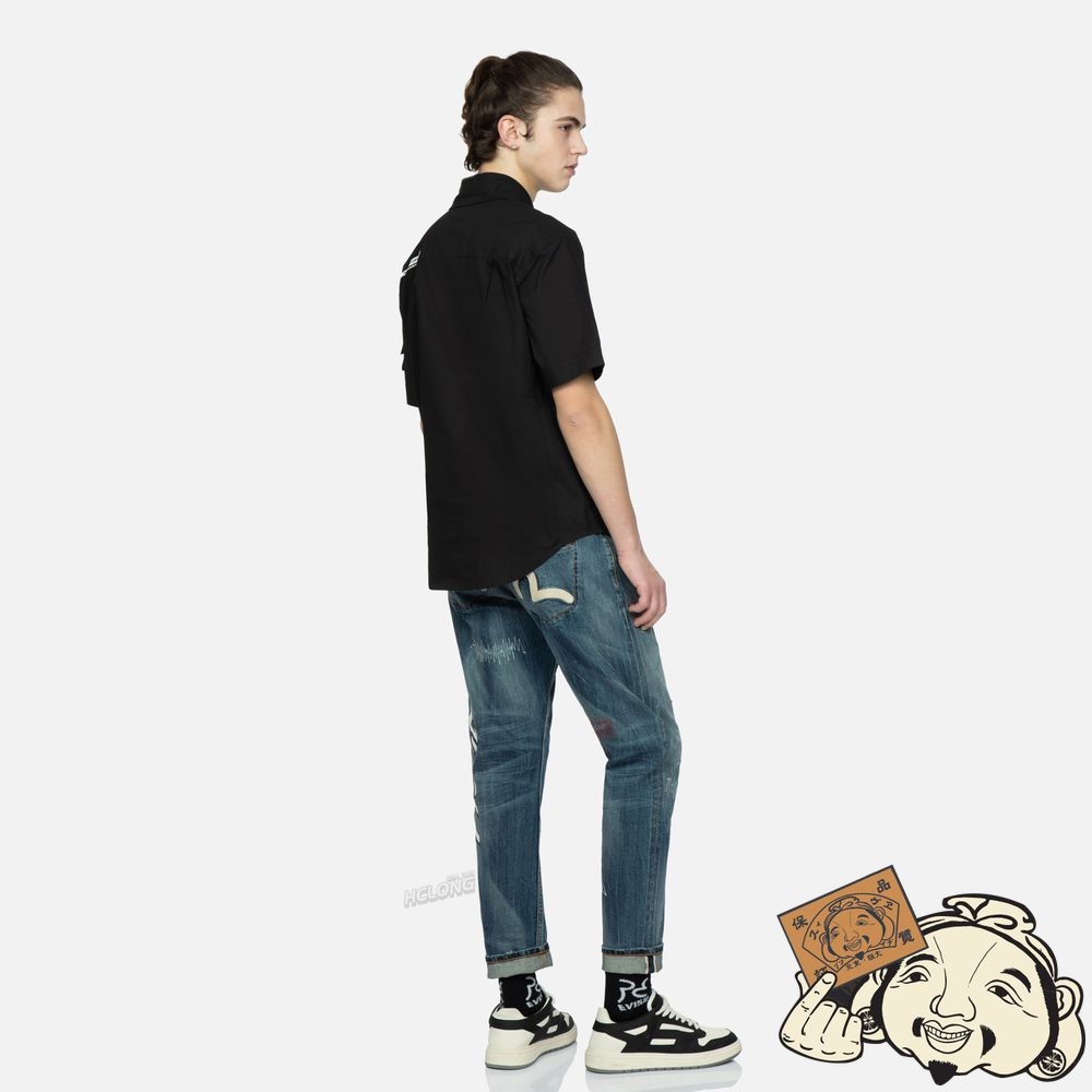 Men Evisu LOGO PRINT CARGO SHIRT Noir | 247NRJPQW