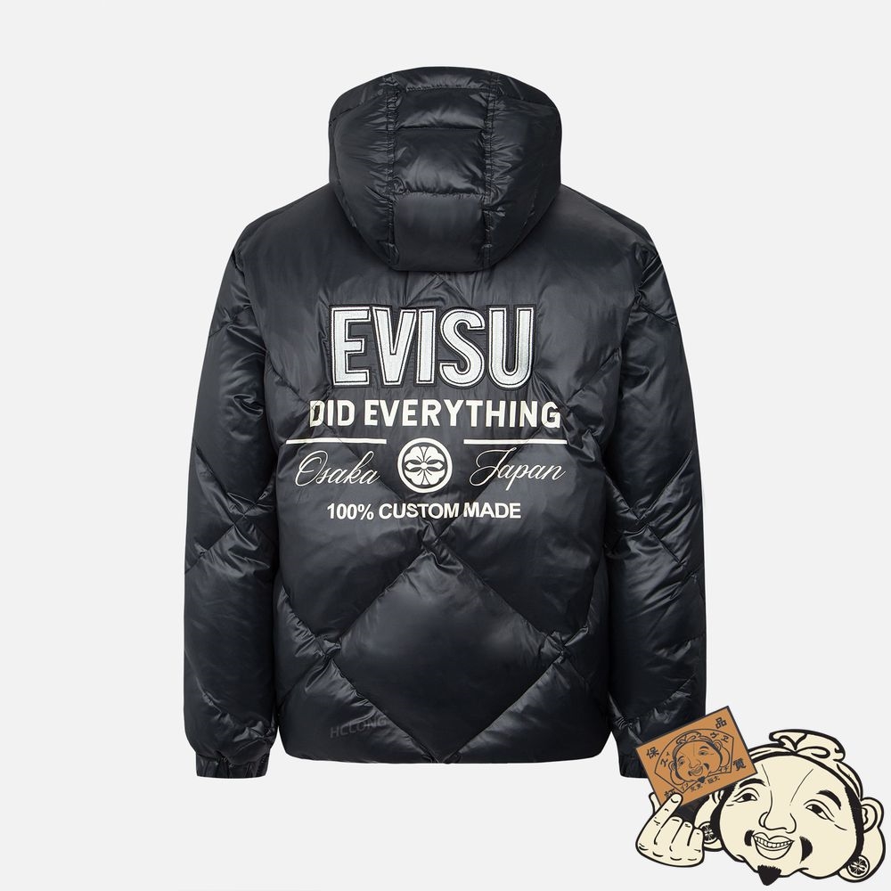Men Evisu LOGO PRINT DIAMOND-STITCHED DOWN JACKET Noir | 428GQUAFH