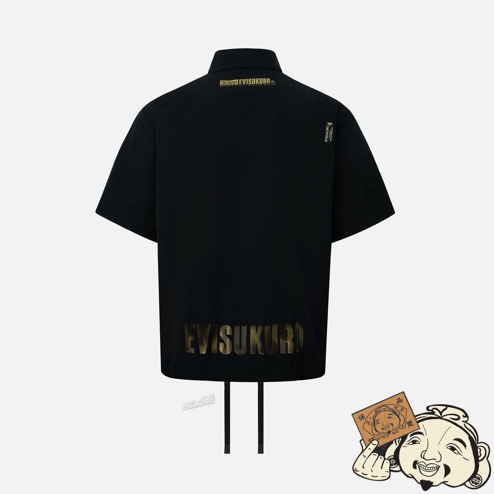Men Evisu LOGO PRINT DRAWSTRING SHORT-SLEEVE SHIRT Noir | 497CGRPYQ