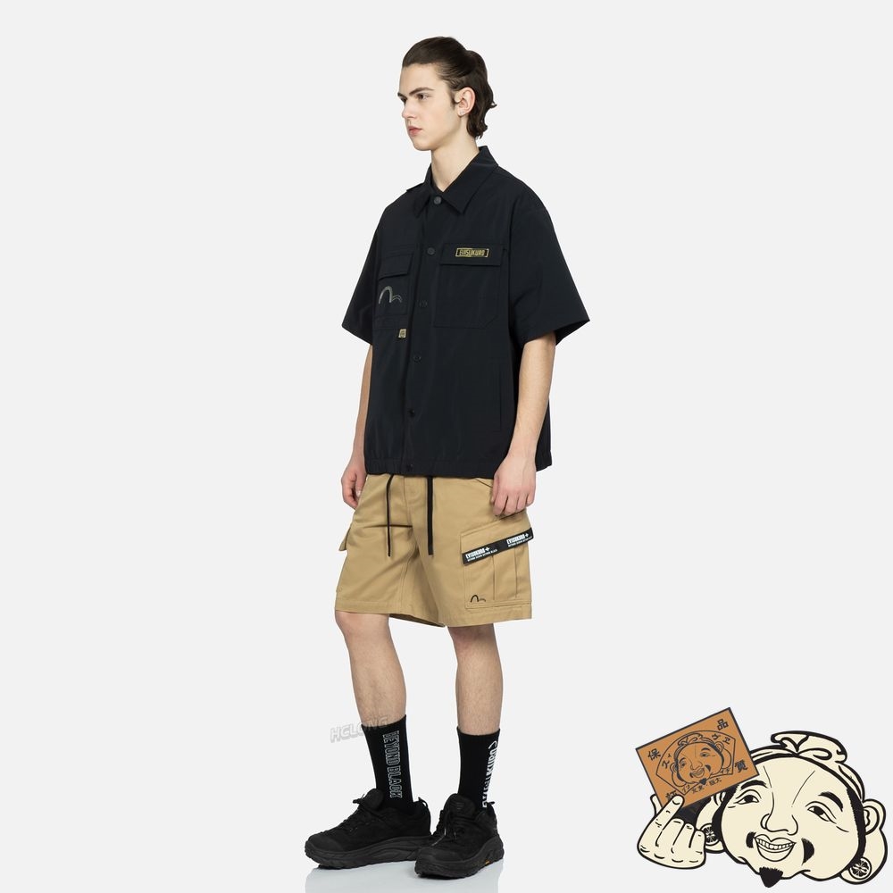 Men Evisu LOGO PRINT DRAWSTRING SHORT-SLEEVE SHIRT Noir | 497CGRPYQ