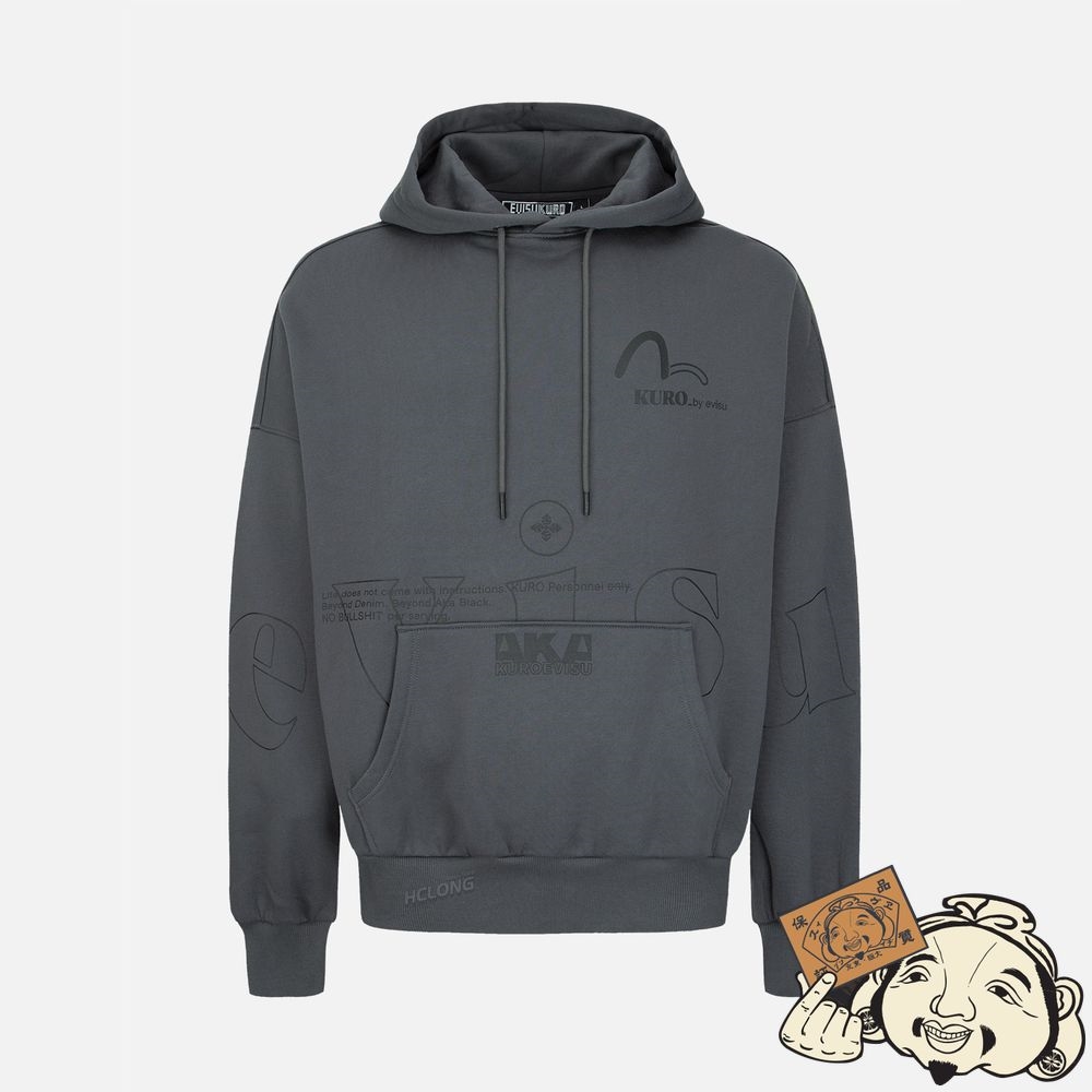 Men Evisu LOGO PRINT OVERSIZED HOODIE CHARCOAL | 213ISWXJN