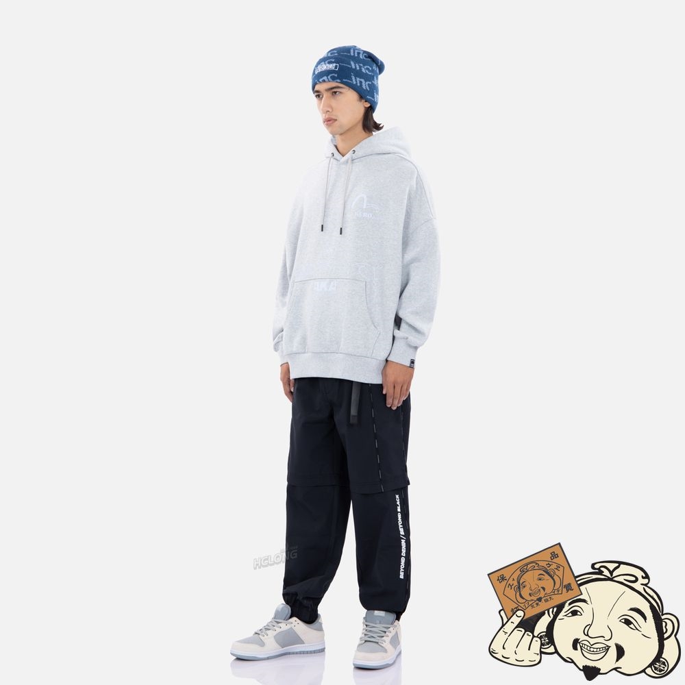 Men Evisu LOGO PRINT OVERSIZED HOODIE Grise | 628CRMKOV
