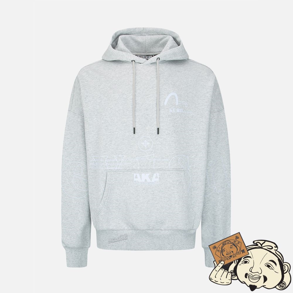 Men Evisu LOGO PRINT OVERSIZED HOODIE Grise | 628CRMKOV