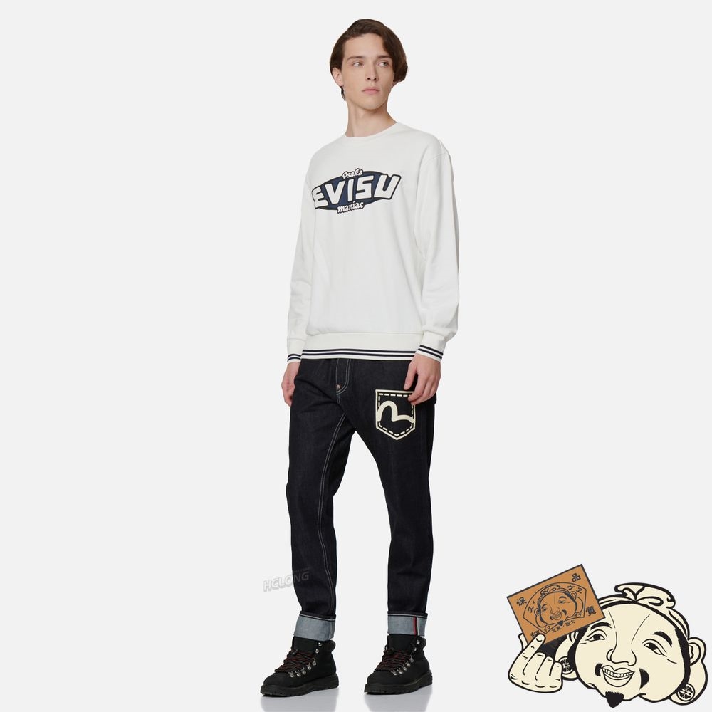 Men Evisu LOGO PRINT SWEATSHIRT Blanche | 097QMFYSL