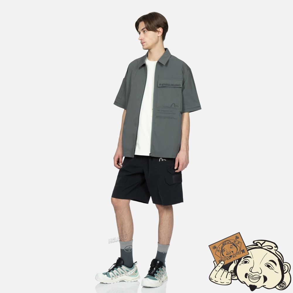 Men Evisu LOGO PRINT ZIP-UP SHIRT CHARCOAL | 984QOSWLF