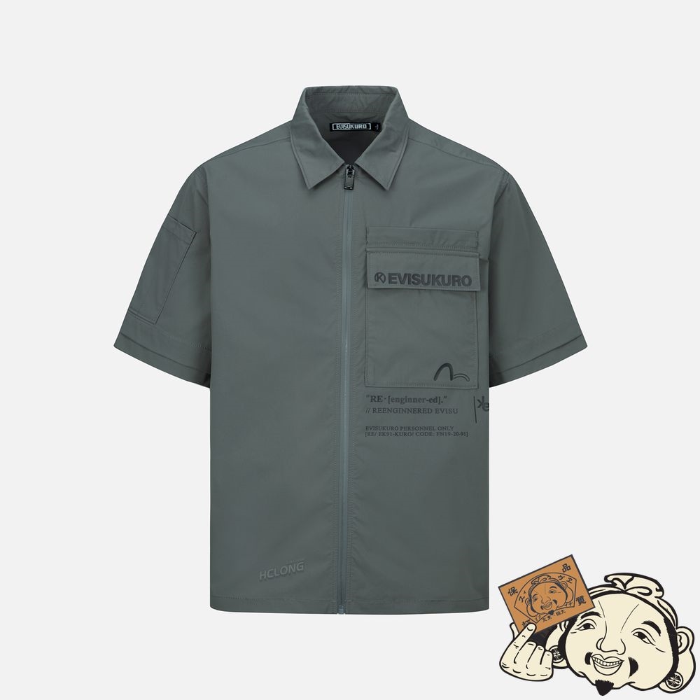 Men Evisu LOGO PRINT ZIP-UP SHIRT CHARCOAL | 984QOSWLF