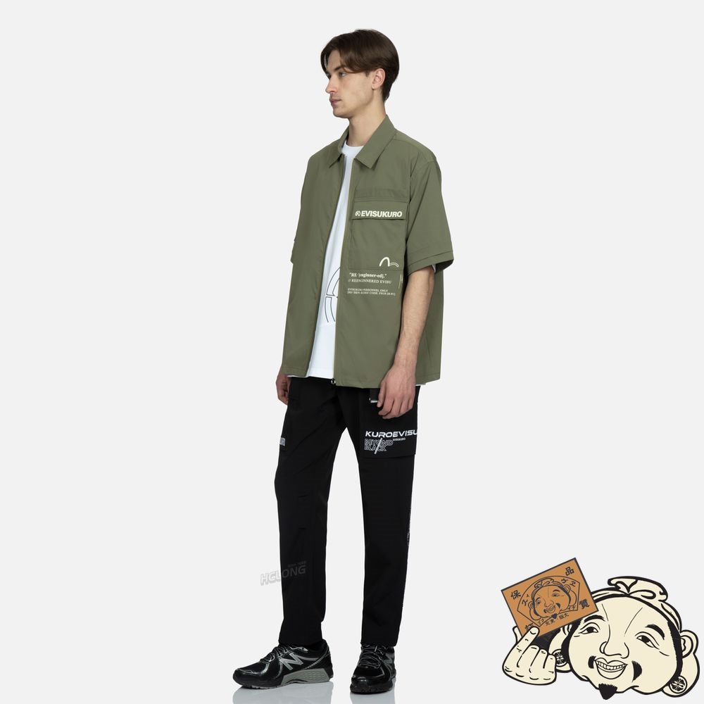 Men Evisu LOGO PRINT ZIP-UP SHIRT Vert | 827MOAVWD